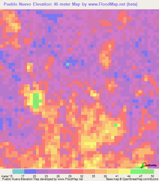 Pueblo Nuevo,Colombia Elevation Map