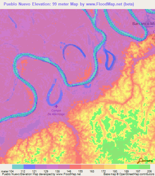 Pueblo Nuevo,Colombia Elevation Map