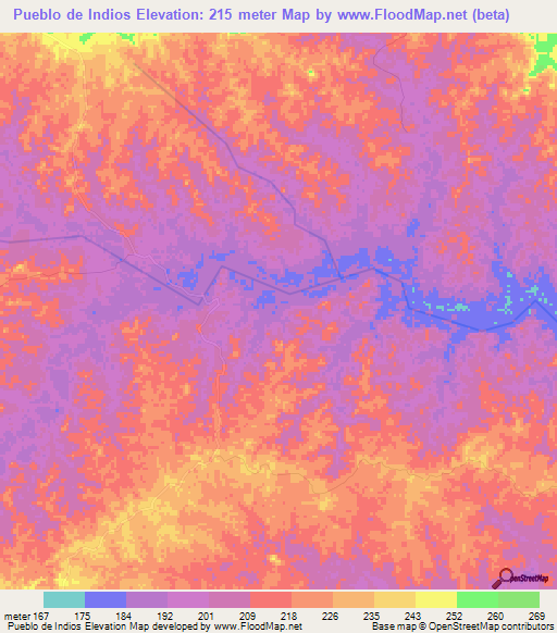 Pueblo de Indios,Colombia Elevation Map