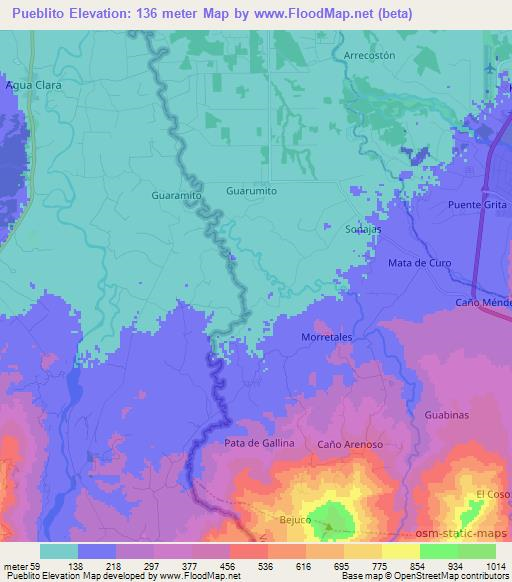 Pueblito,Colombia Elevation Map