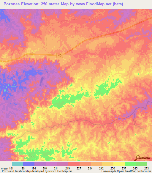 Pozones,Colombia Elevation Map