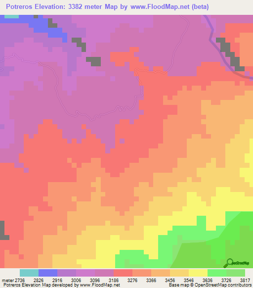 Potreros,Colombia Elevation Map