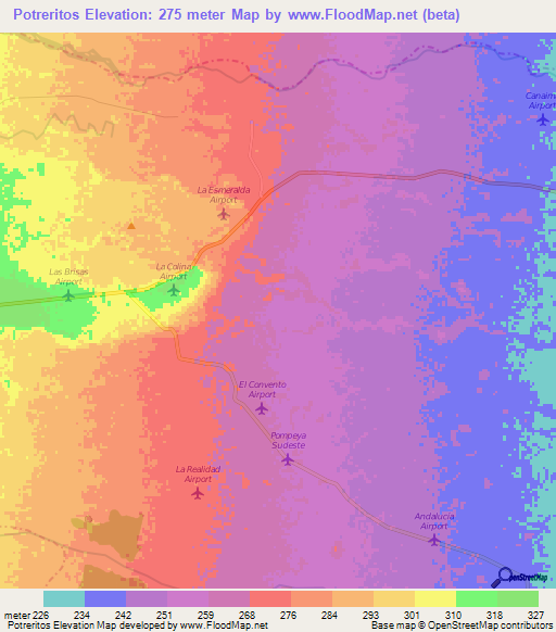 Potreritos,Colombia Elevation Map