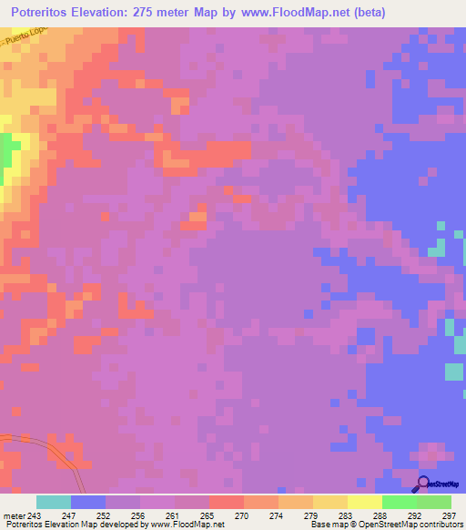 Potreritos,Colombia Elevation Map