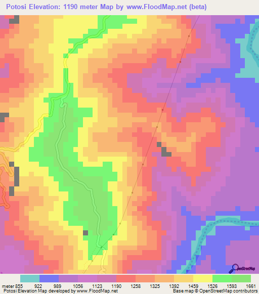 Potosi,Colombia Elevation Map