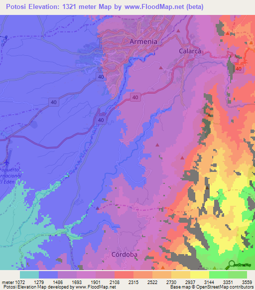 Potosi,Colombia Elevation Map