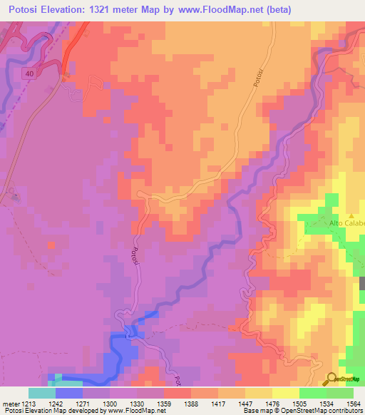 Potosi,Colombia Elevation Map