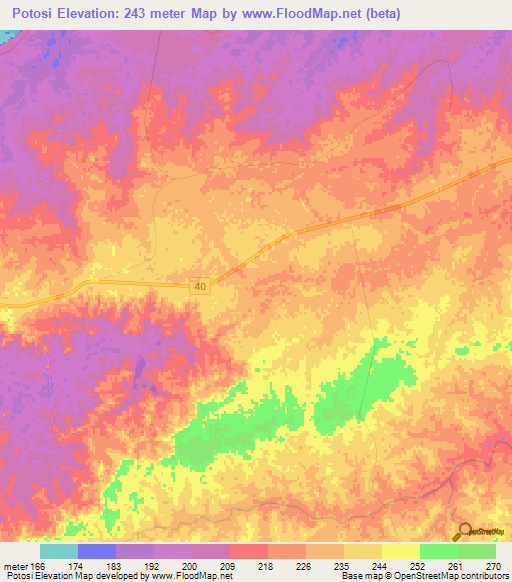 Potosi,Colombia Elevation Map