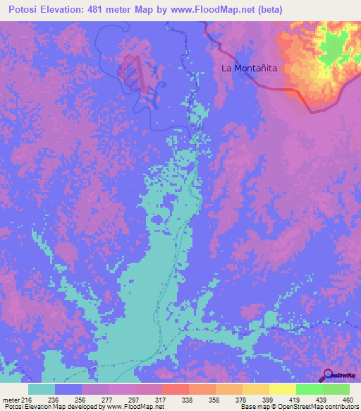 Potosi,Colombia Elevation Map