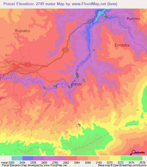 Potosi,Colombia Elevation Map