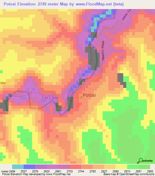 Potosi,Colombia Elevation Map