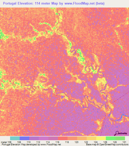 Portugal,Colombia Elevation Map