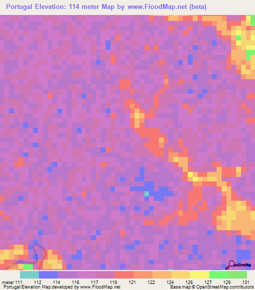 Portugal,Colombia Elevation Map