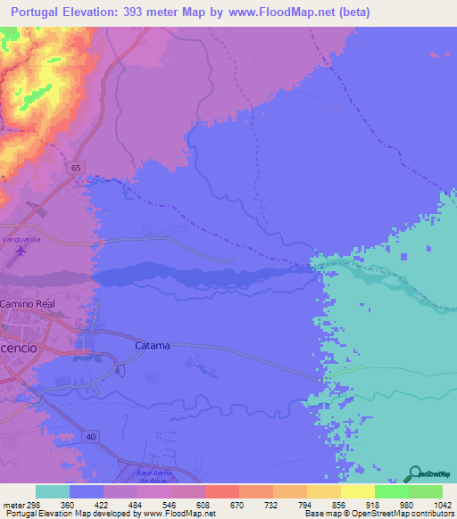 Portugal,Colombia Elevation Map