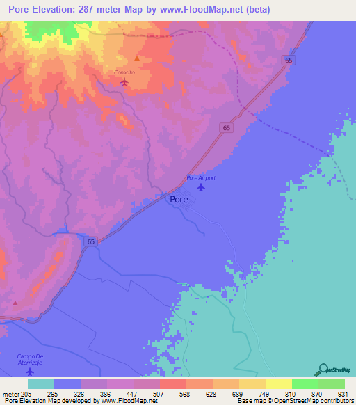 Pore,Colombia Elevation Map