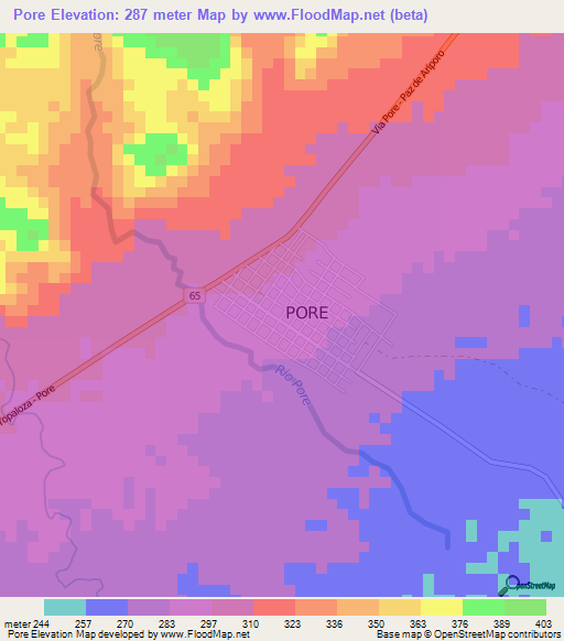 Pore,Colombia Elevation Map