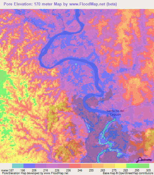 Pore,Colombia Elevation Map