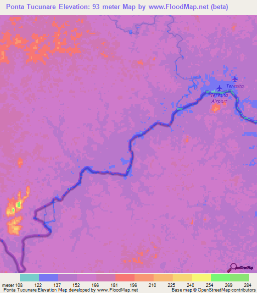 Ponta Tucunare,Colombia Elevation Map