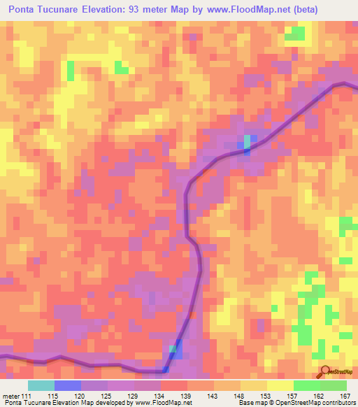 Ponta Tucunare,Colombia Elevation Map