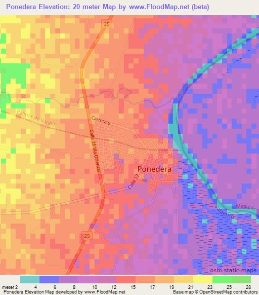 Ponedera,Colombia Elevation Map