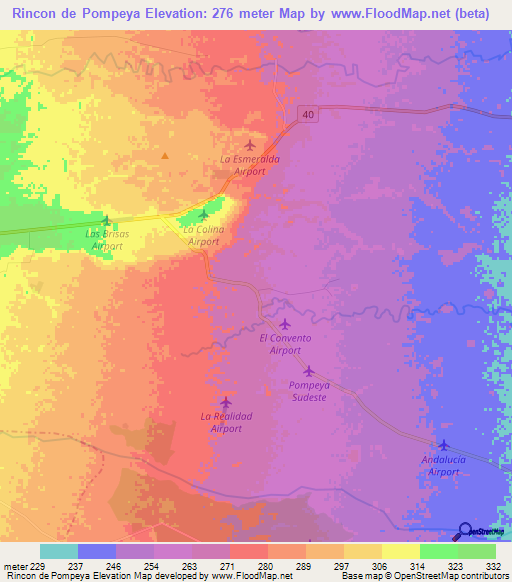 Rincon de Pompeya,Colombia Elevation Map