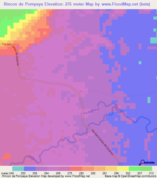 Rincon de Pompeya,Colombia Elevation Map