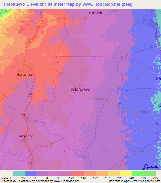 Polonuevo,Colombia Elevation Map