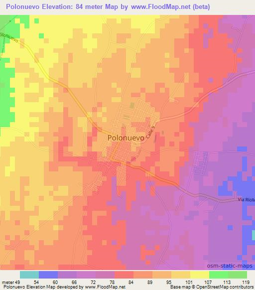 Polonuevo,Colombia Elevation Map