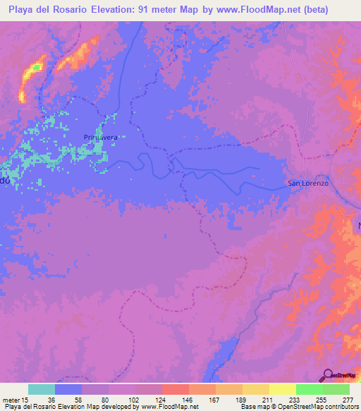 Playa del Rosario,Colombia Elevation Map