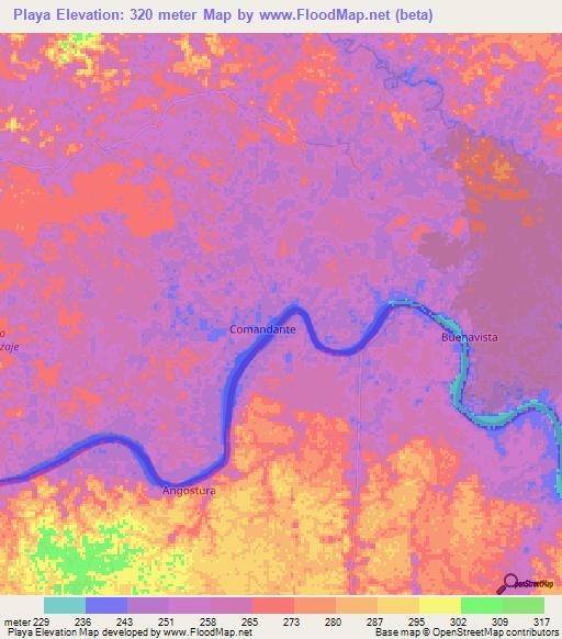 Playa,Colombia Elevation Map