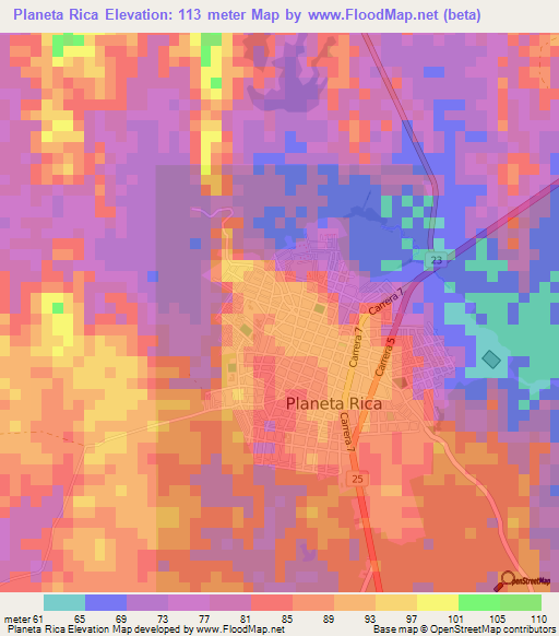 Planeta Rica,Colombia Elevation Map