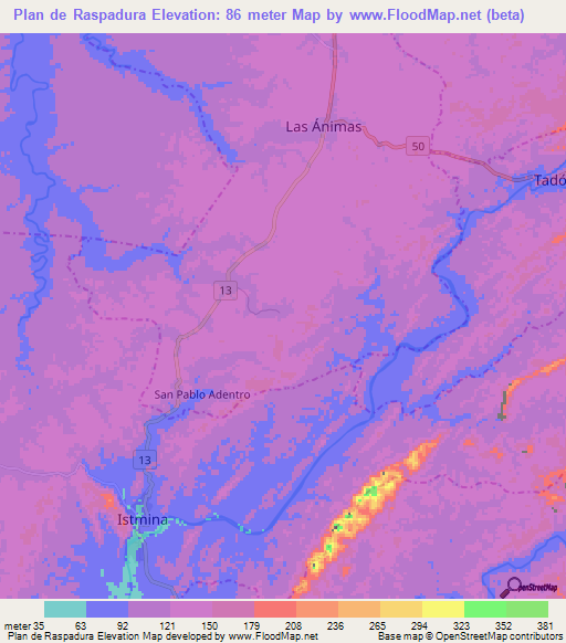 Plan de Raspadura,Colombia Elevation Map