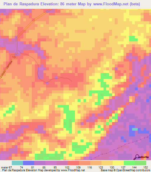 Plan de Raspadura,Colombia Elevation Map