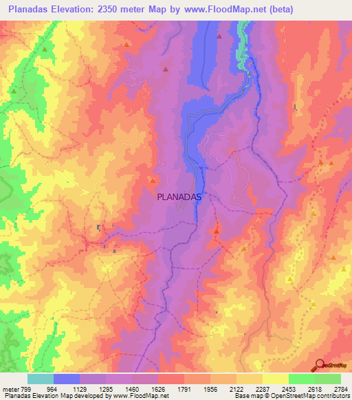 Planadas,Colombia Elevation Map