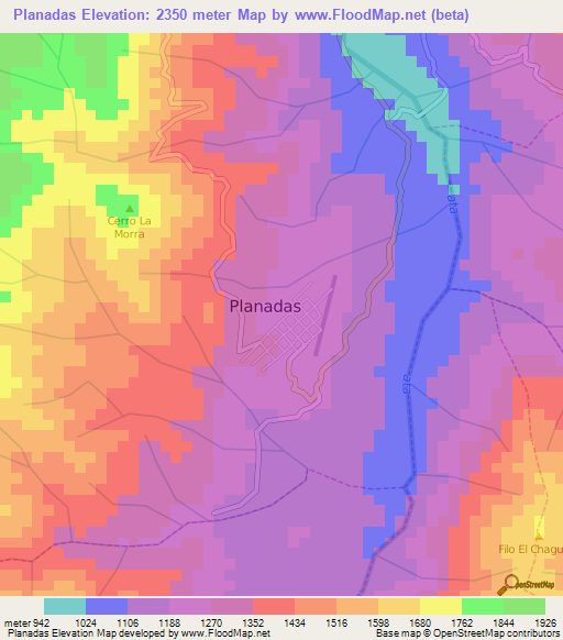 Planadas,Colombia Elevation Map