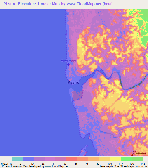 Pizarro,Colombia Elevation Map