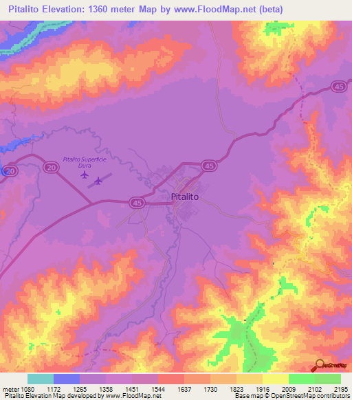 Pitalito,Colombia Elevation Map