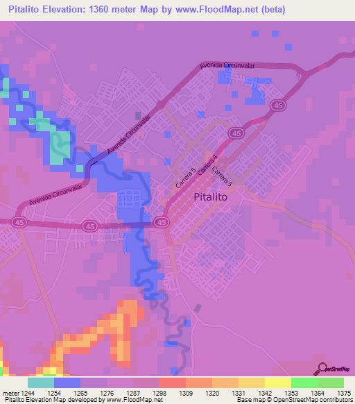 Pitalito,Colombia Elevation Map