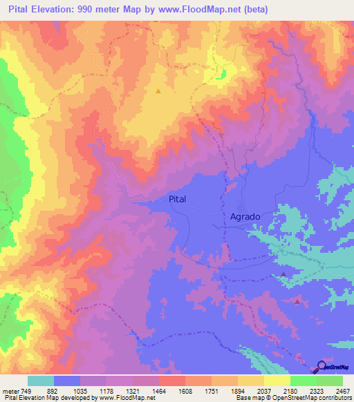 Pital,Colombia Elevation Map