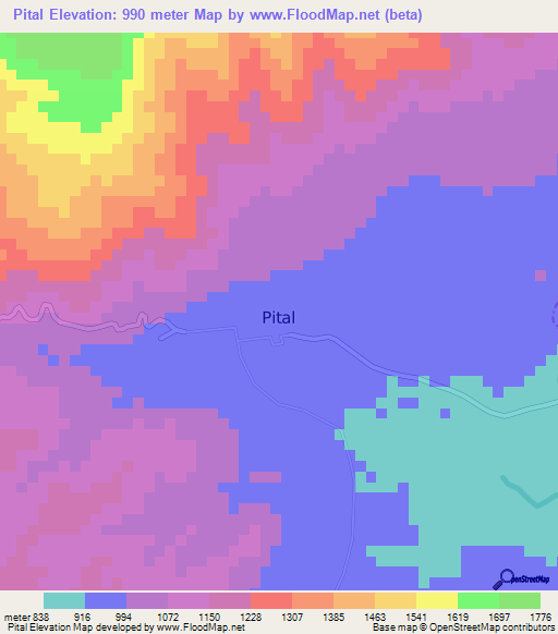 Pital,Colombia Elevation Map