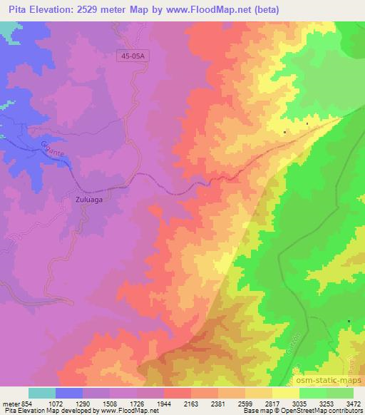 Pita,Colombia Elevation Map