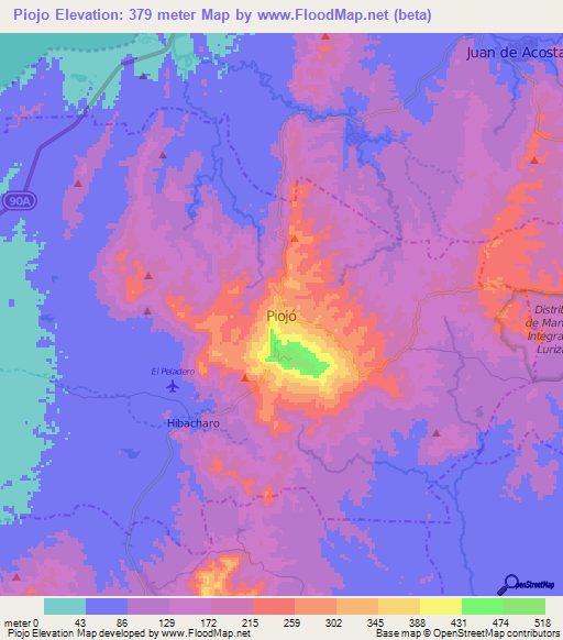 Piojo,Colombia Elevation Map