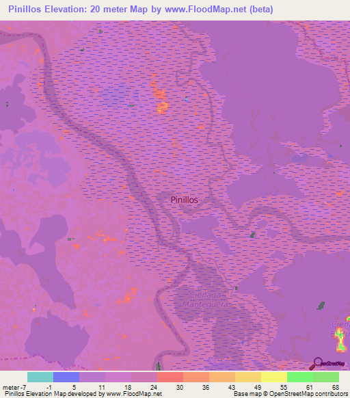 Pinillos,Colombia Elevation Map