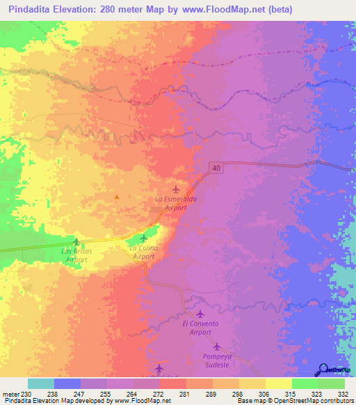 Pindadita,Colombia Elevation Map