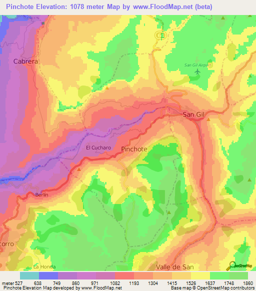 Pinchote,Colombia Elevation Map