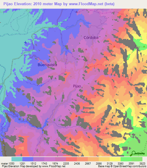 Pijao,Colombia Elevation Map