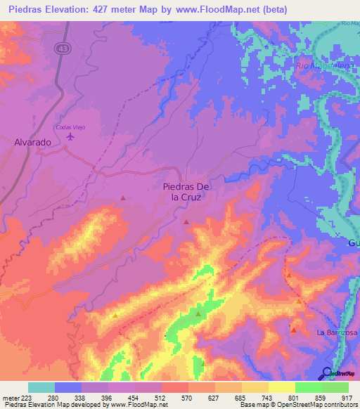 Piedras,Colombia Elevation Map