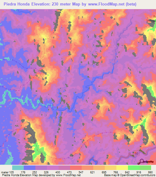 Piedra Honda,Colombia Elevation Map