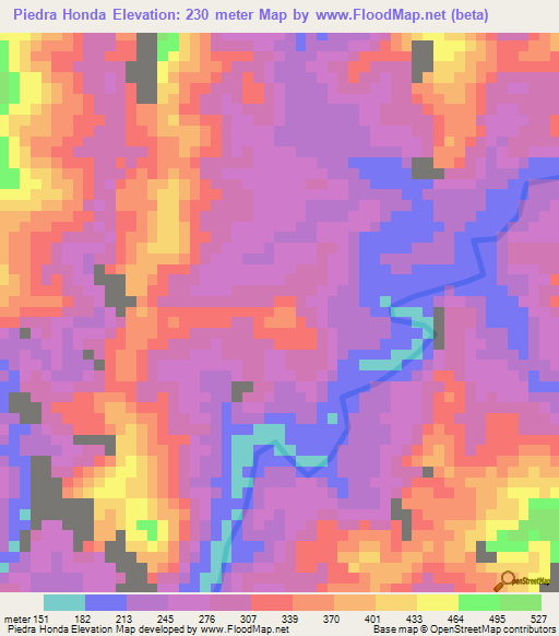 Piedra Honda,Colombia Elevation Map