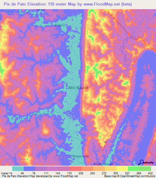 Pie de Pato,Colombia Elevation Map